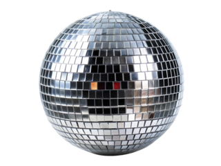 Silver disco ball with a black border isolated on white background ,PNG.AI Generated.