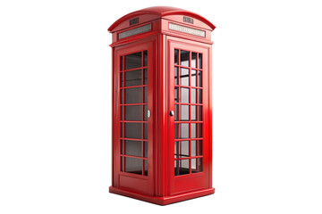 Iconic red telephone booth isolated on transparent background, representing london, england, and british communication and culture