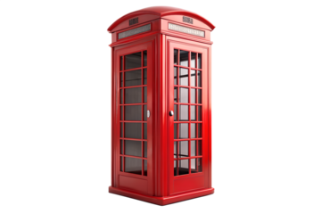 Iconic red telephone booth isolated on transparent background, representing london, england, and british communication and culture