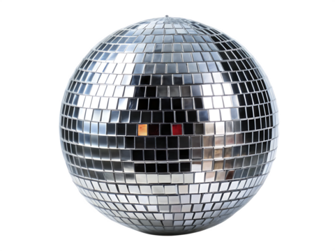 Silver disco ball with a black border isolated on white background ,PNG.AI Generated.