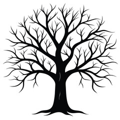 Obraz premium Solitary Tree Silhouette with Bare Branches, Stark Black Against a Bright Backdrop