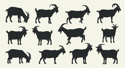Silhouette illustrations of various goats in different poses.