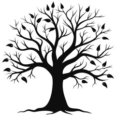 Obraz premium Stylized Black Tree Silhouette with Leaves and Branches Artwork Illustration Graphic Design
