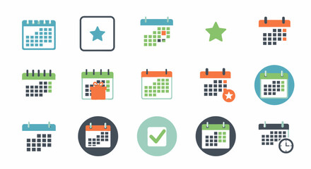 Organize your life with these vibrant, modern calendar and planner icons for scheduling and time management