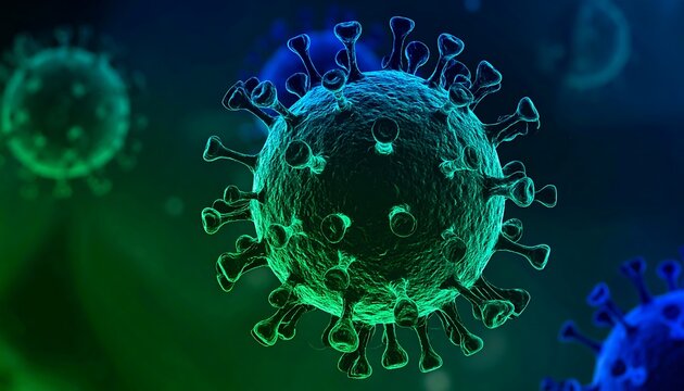 Microscopic Virus with Green Blue.