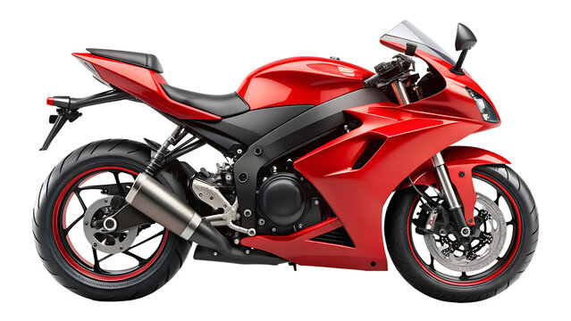Red sport motorcycle isolated on transparent background, a powerful and stylish machine designed for speed, performance, and exhilarating road experiences