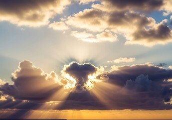 Dramatic sunset sky with sunbeams