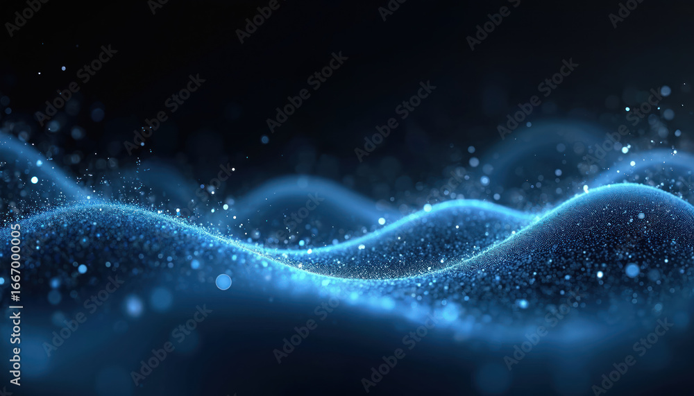 Aufkleber abstract 3d techno background featuring flowing blue particles with shallow depth of field. modern, 