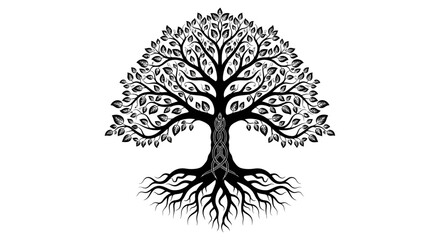 Fototapeta premium Stunning Celtic knot tree of life design with detailed roots and leaves, symbolizing growth and connection