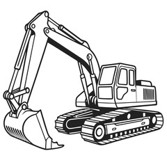 Detailed outline drawing of a powerful excavator machine ready for construction work