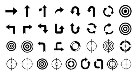 Modern directional arrows and target icons for navigation and accuracy in design projects