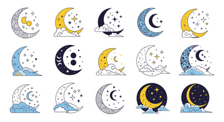 Captivating crescent moon and star designs for celestial, night, and fantasy themes