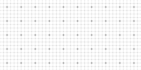 Seamless square grid texture with dots, lines and cross markers. Empty blueprint grid with with crosses, dots and lines. Seamless texture of square graph paper. Vector.