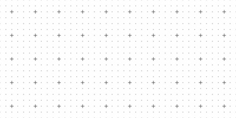 Seamless square grid texture with dots and cross markers. Empty blueprint grid with with crosses and dots. Seamless texture of square graph paper. Vector.