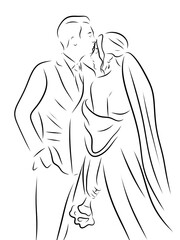 Elegant linear wedding illustration. Minimalist line art design for invitations, cards, posters, or decor. Perfect for romantic and modern projects.
