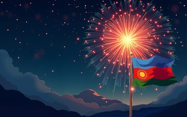 December 16 kazakhstan independence day, kazakh fireworks on dark sky background. Fireworks, flag. National holiday kazakhstan. Greeting card. Vector. Translation December 16th Independence Day