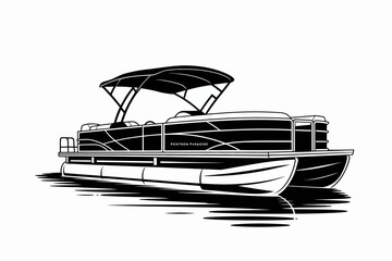 Naklejka premium Illustration of a modern pontoon boat on water, perfect for boating recreation and scenic lake adventures