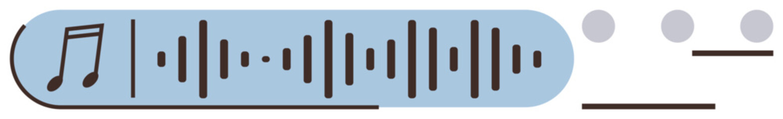 Music note, sound waves, progress bar, and dots portray audio playback. Ideal for music apps, sound design, media streaming, podcasts entertainment education technology. Simple flat metaphor