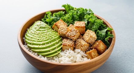 Healthy Vegetarian Bowl with Avocado Tofu and Kale