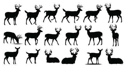 Dynamic collection of black deer silhouettes showcasing nature's elegance and wildlife beauty