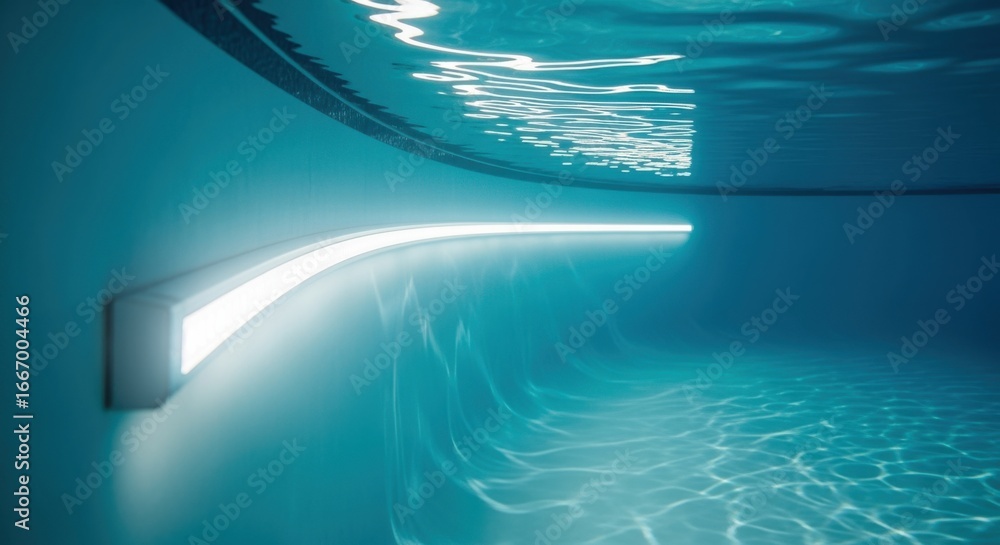 Aufkleber side view of curved led fixture mounted underwater in a lap pool demonstrating innovative design imp