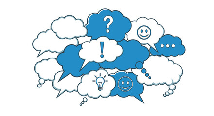 Capturing thoughts and ideas with vibrant communication clouds and symbols of inspiration.