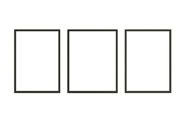 Three Empty Picture Frames: Three blank picture frames side-by-side against a clean backdrop, a versatile canvas ready for your personal touch. A symbol of potential and creative opportunity.