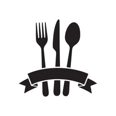 Restaurant menu design with fork knife and spoon cutlery isolated on white background