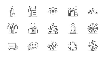 Teamwork, strategy, and communication icons for business success and growth, perfect for presentations