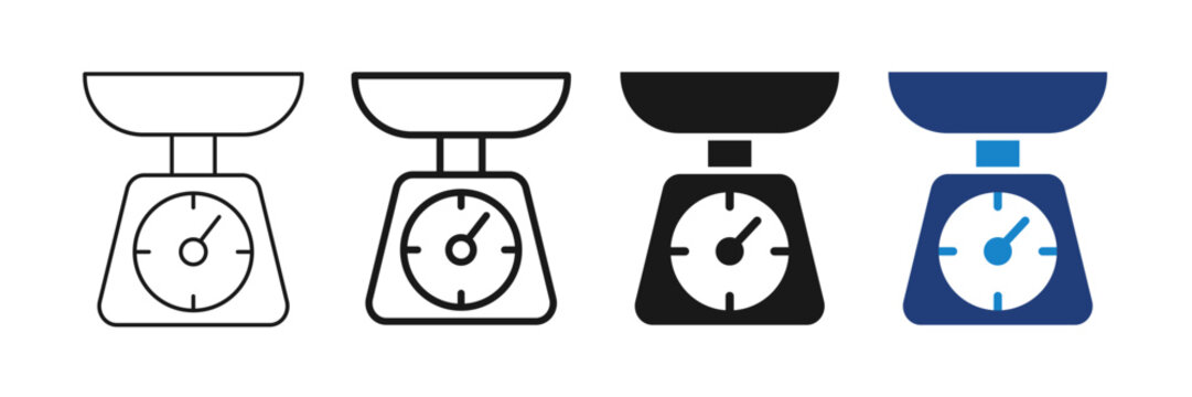 Kitchen scale icon collection with editable stroke in outline, flat. Vector.