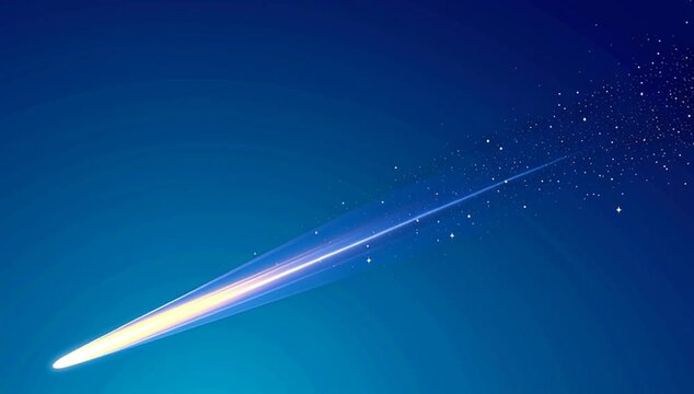 A vibrant illustration of a radiant comet streaking through the deep blue cosmos, leaving a glowing trail