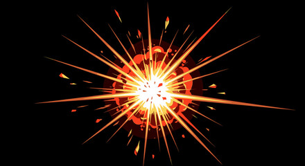 Dynamic fiery explosion bursts with vibrant energy radiating outward against a dark backdrop © Avoxel