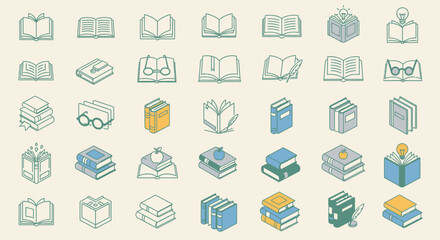 Discover knowledge with this collection of educational and insightful book icons, perfect for learning and study themes.