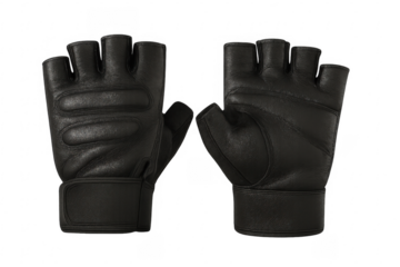 Pair of black leather fingerless gloves isolated on transparent background