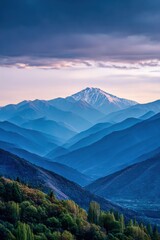 Majestic mountain range under a twilight sky
