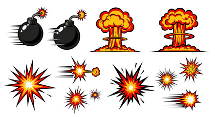 Dynamic explosion effects and comic book style bombs for action-packed designs © Avoxel