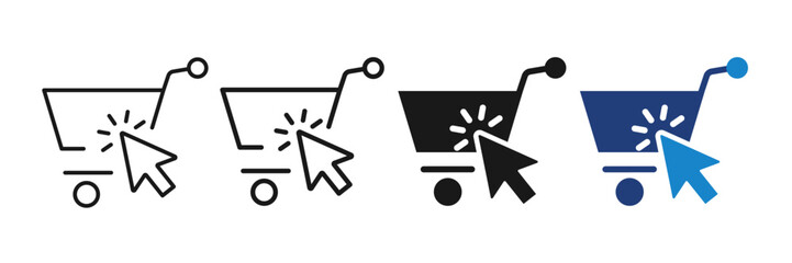 Online shopping cart with cursor icon set editable stroke outline solid. Vector © Cezar_911