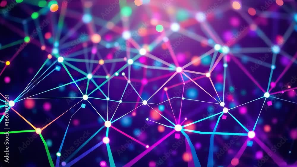 Aufkleber futuristic glowing neural network connections animation video with artificial intelligence digital b