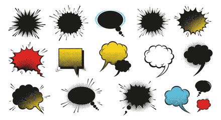 Vibrant comic book style speech bubbles and explosions for dynamic design projects