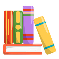 Colorful collection of books stacked together, showcasing vibrant spines against a white background