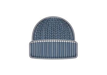 A stylized illustration of a classic, gray knitted beanie against a striking black background.