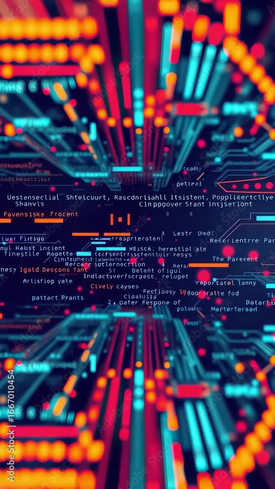Poster futuristic digital data visualization animation video with abstract glowing hud interface, cyber tec