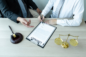 Professional Male lawyer or counselor discussing negotiation legal case with client meeting with...