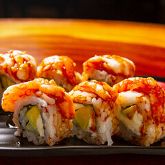 sushi, Chinese and Japan food. Fish