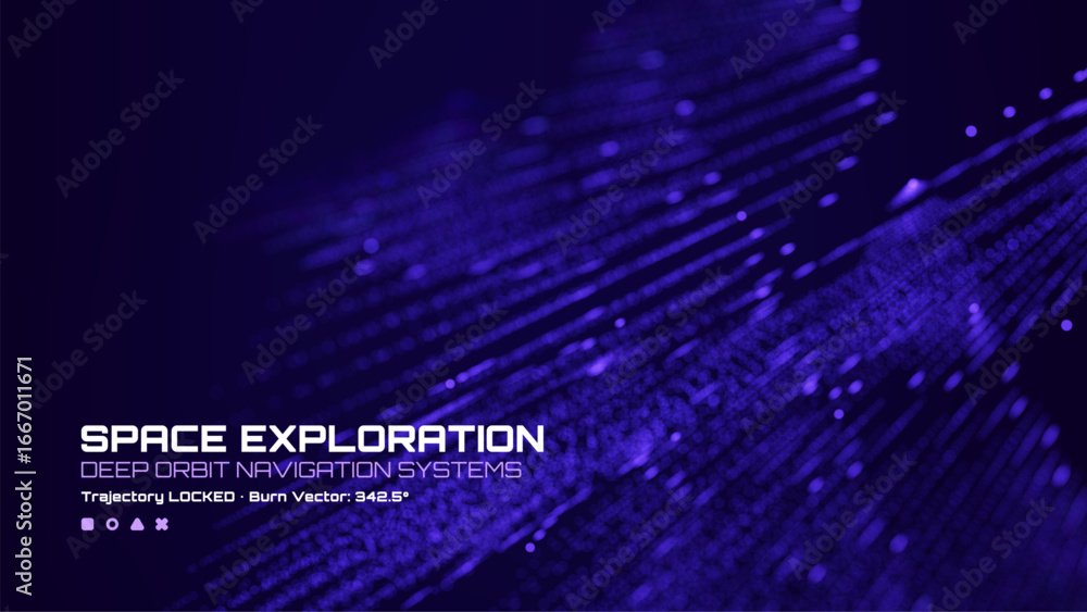 Poster space exploration deep orbit navigation systems on deep blue background with optical fiber for digit