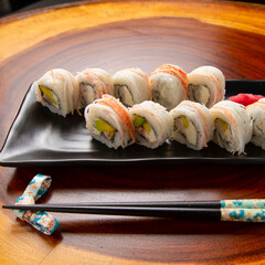 sushi, Chinese and Japan food. Fish