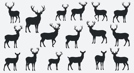 Elegant deer silhouettes showcasing graceful poses and majestic antlers for nature or wildlife designs