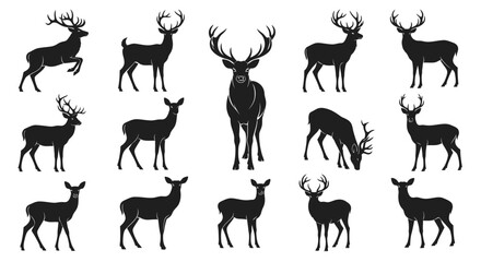 Majestic deer silhouettes in various poses capture nature's wild elegance and power