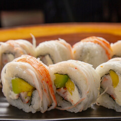 sushi, Chinese and Japan food. Fish