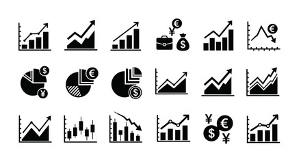 Dynamic financial growth charts and currency symbols showing positive business trends and investment success